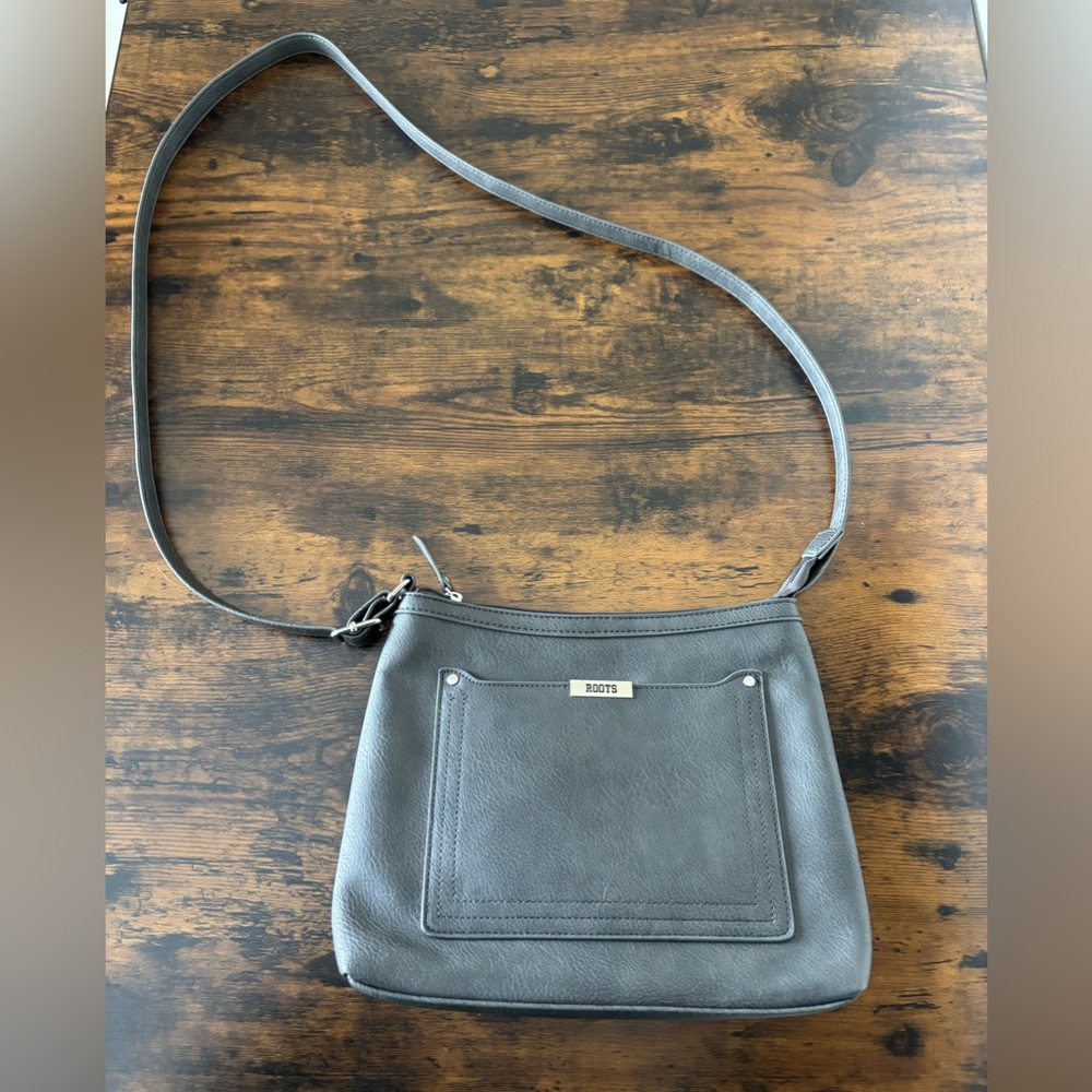 Roots Charcoal Leather Shoulder Bag
